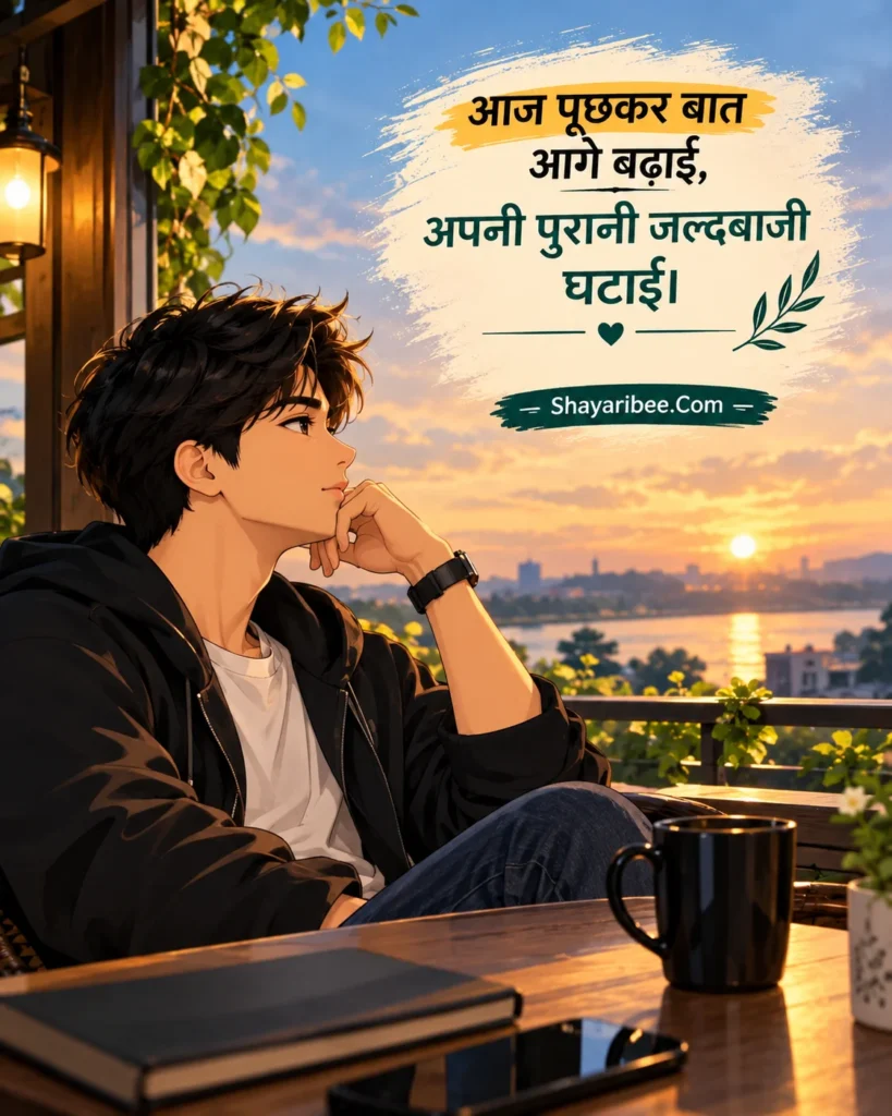 Sunset Anime Boy With Stylish Hindi Shayari Quotes