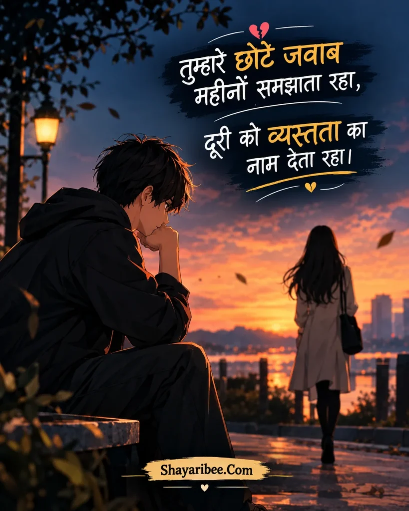 Anime breakup scene with sad shayari aur sunset