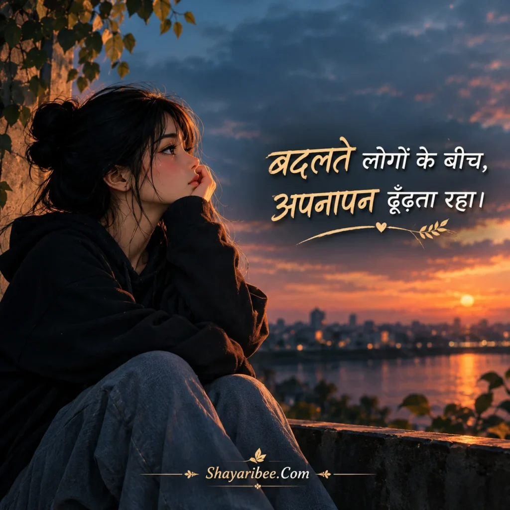 Sad anime girl with emotional Hindi shayari aesthetic DP.