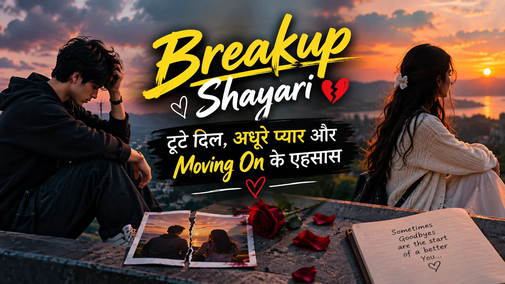 Heartbroken Boy Girl Breakup Scene With Emotional Shayari