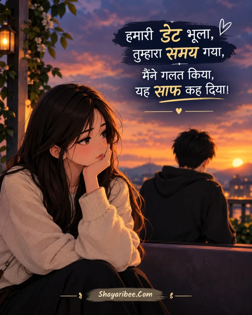 Anime girl with emotional sorry shayari sunset scene