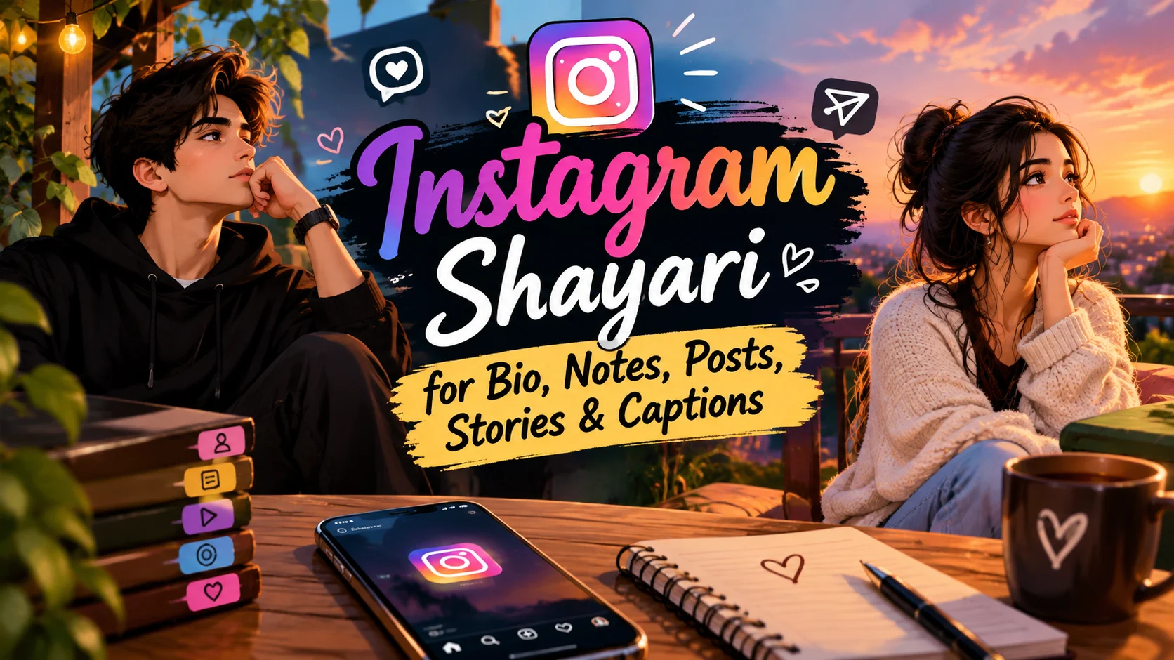 Instagram Shayari Banner Mein Aesthetic Boy Girl Design
