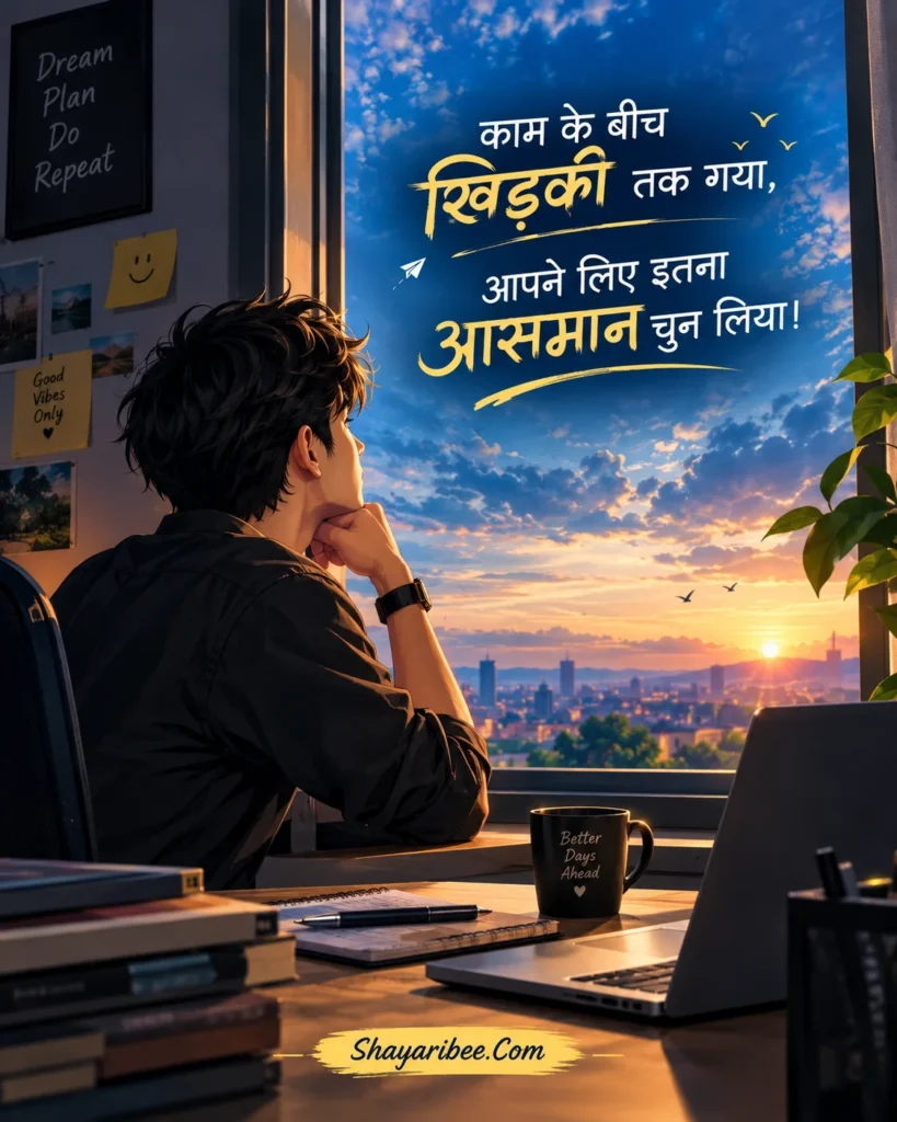 Khud Ke Liye Shayari- Self love Hindi shayari anime boy window sunset