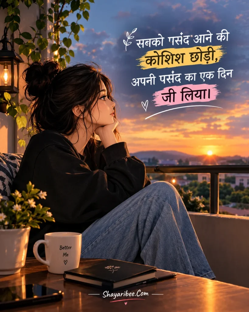 Aesthetic girl anime self love shayari poster design