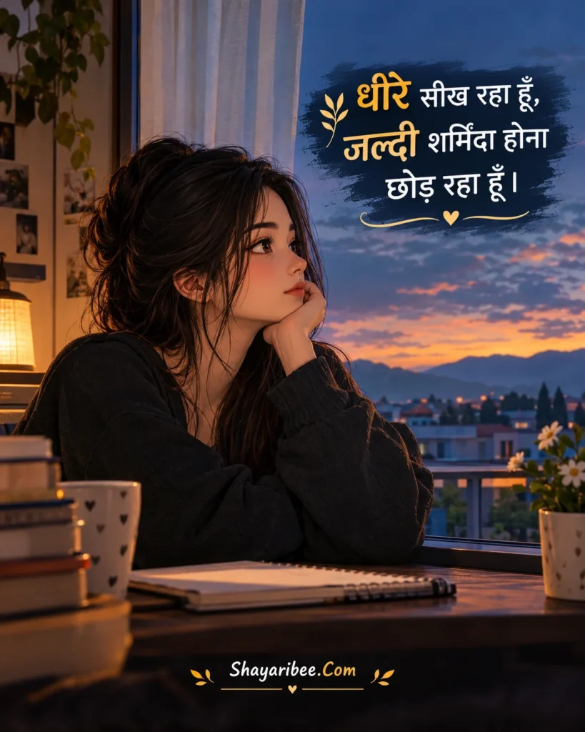 Aesthetic anime girl self love shayari poster Hinglish