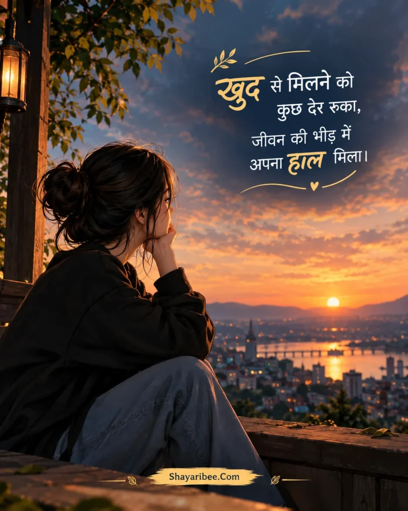 Sunset Mein Khud Ko Samajhti Anime Girl Shayari Poster
