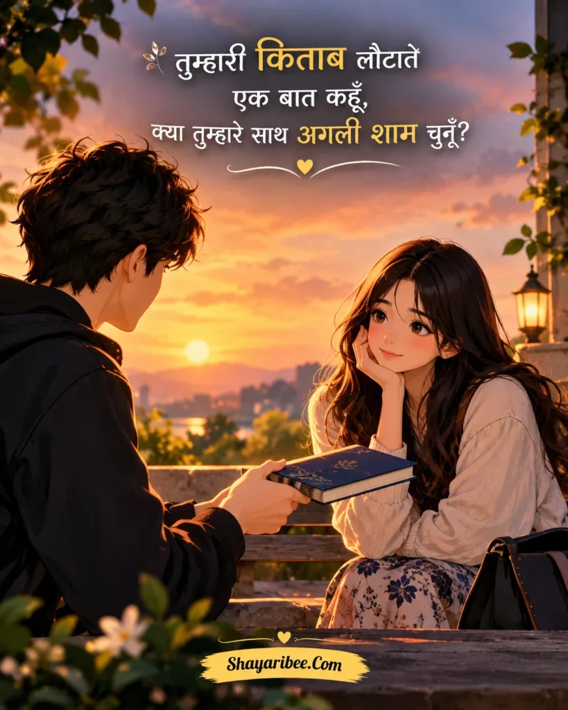 Anime Boy Proposes Girl with Romantic Hindi Shayari at Sunset