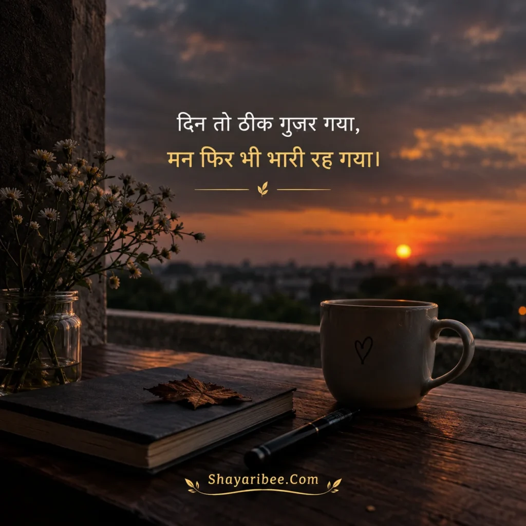 Sad sunset shayari with aesthetic Hindi quote design.