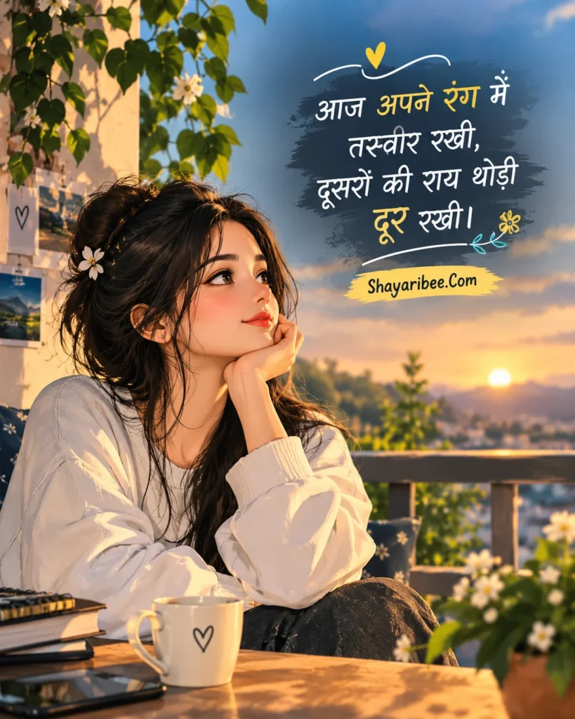 Aesthetic girl with self love Hindi shayari quotes