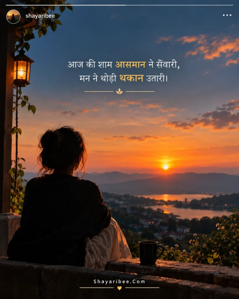 Sunset evening shayari with peaceful sky and relaxing mood