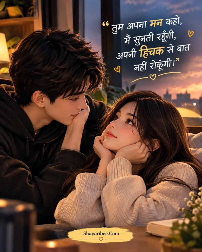 Romantic anime couple with Sorry Shayari for BF Hindi quote and Shayaribee.Com website text.