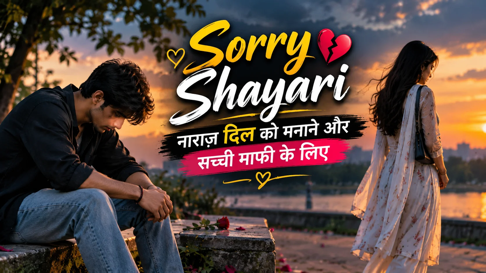 Boy girl breakup scene with emotional Sorry Shayari thumbnail