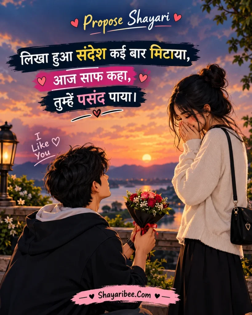 Aesthetic Cartoon Couple Proposal With Hindi Romantic Shayari Quotes