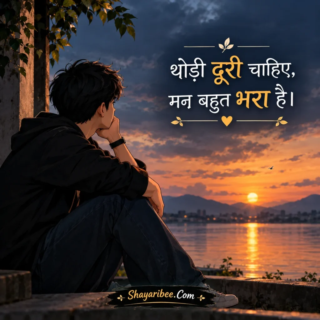 Sad anime boy sunset par Hindi shayari aesthetic DP