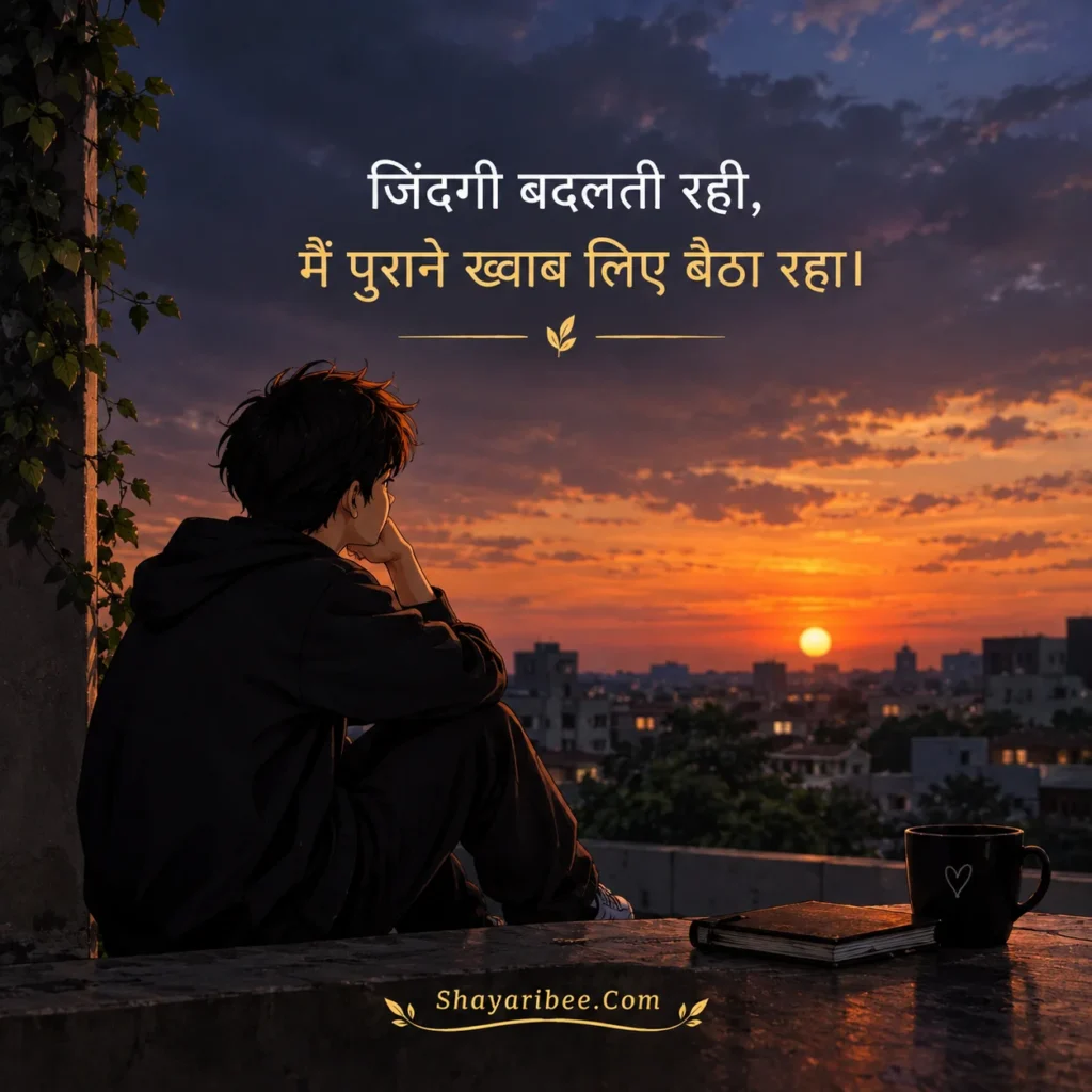 Sad anime boy sunset par shayari quote