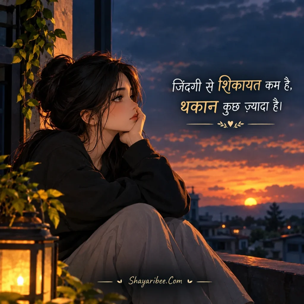 Sad anime girl sunset ke saath emotional shayari DP.